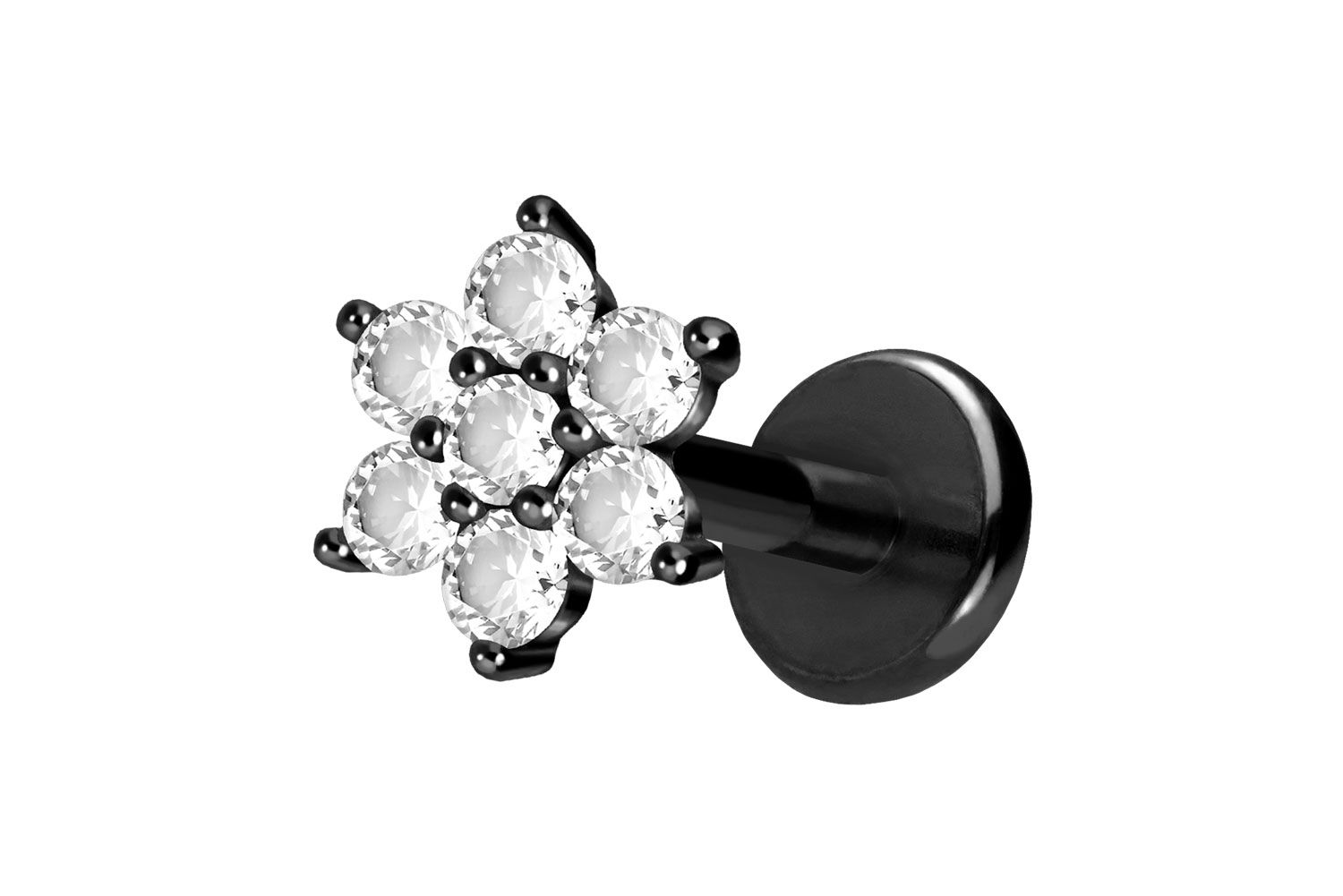 Titan Labret Piercing mit Push Fit KRISTALLBLUME